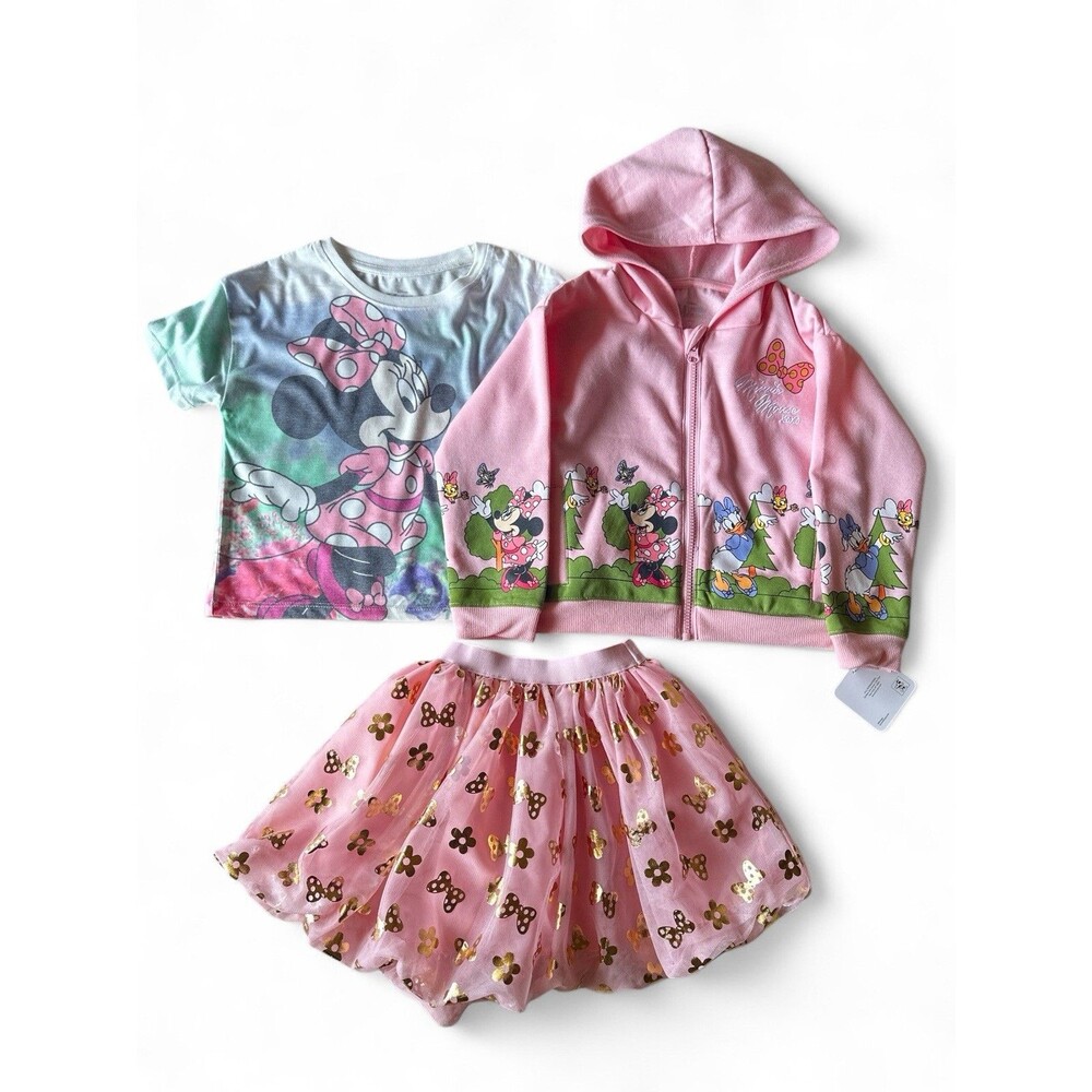 NEW Disney Minnie Mouse Girls 5 Pink 3 Piece Tutu Shirt & Jacket Set Outfit NWT